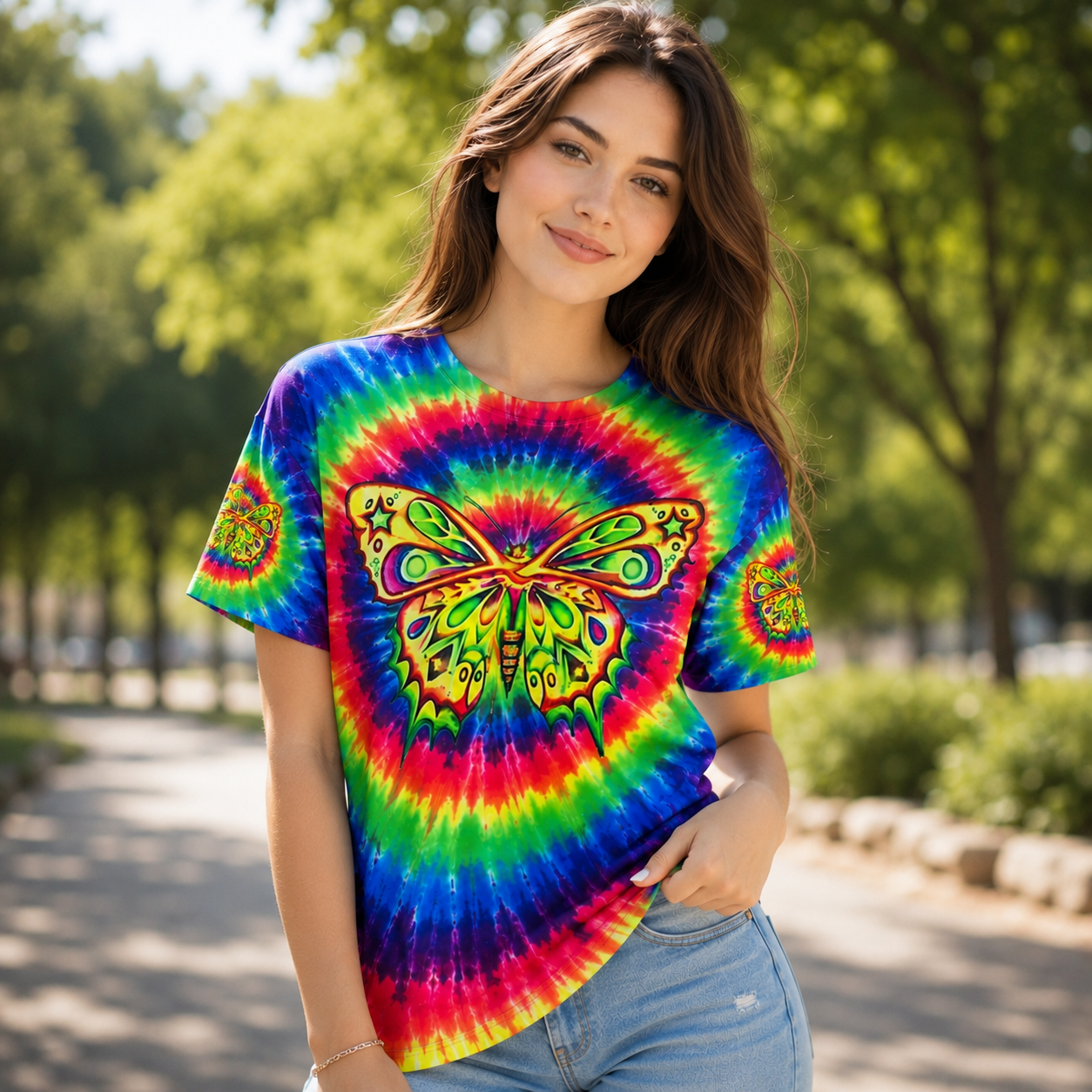 Rainbow Swirl Butterfly Printed Hoodie Sweatshirt T-Shirt