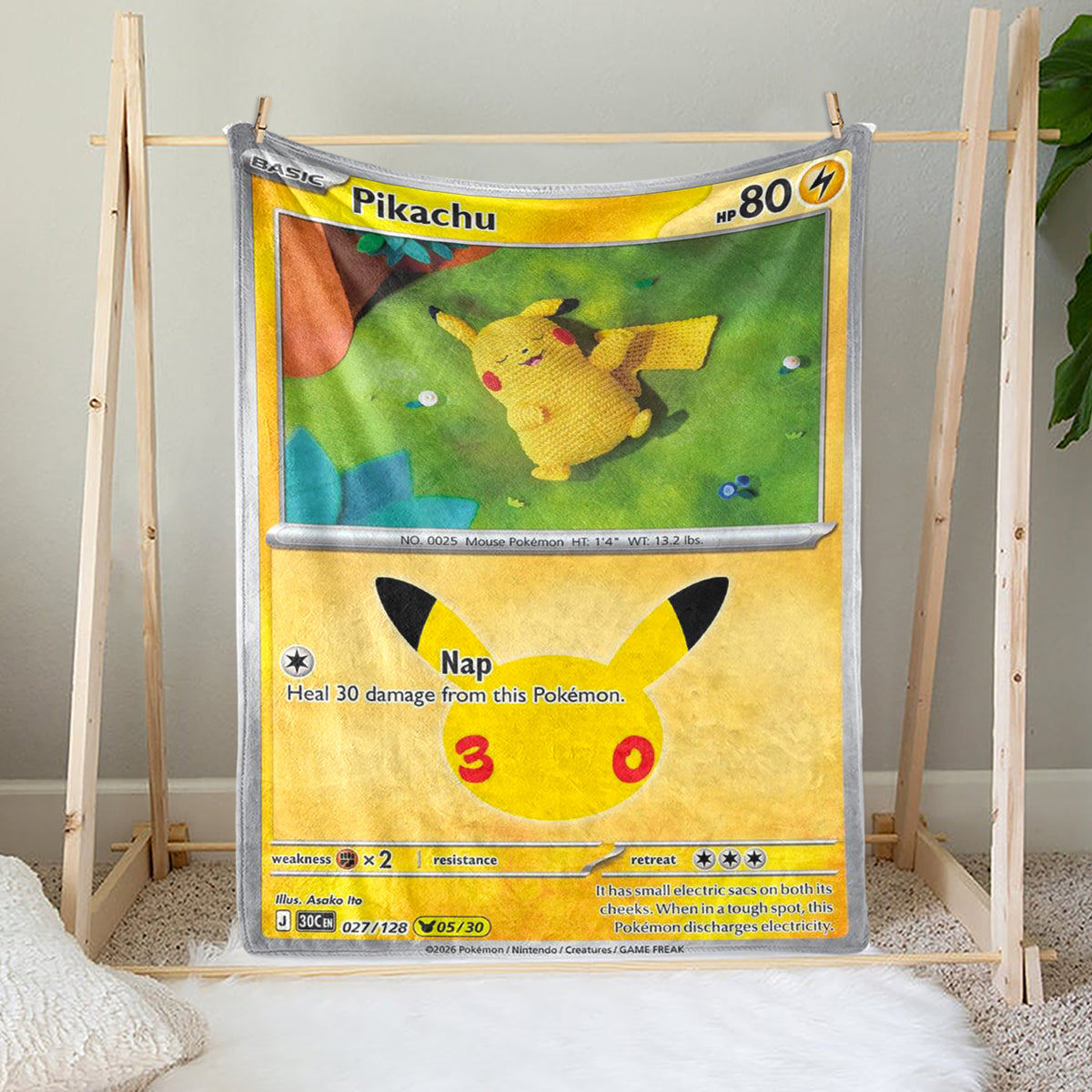 PKM Pikachu 30th Anniversary Custom Fleece Blanket