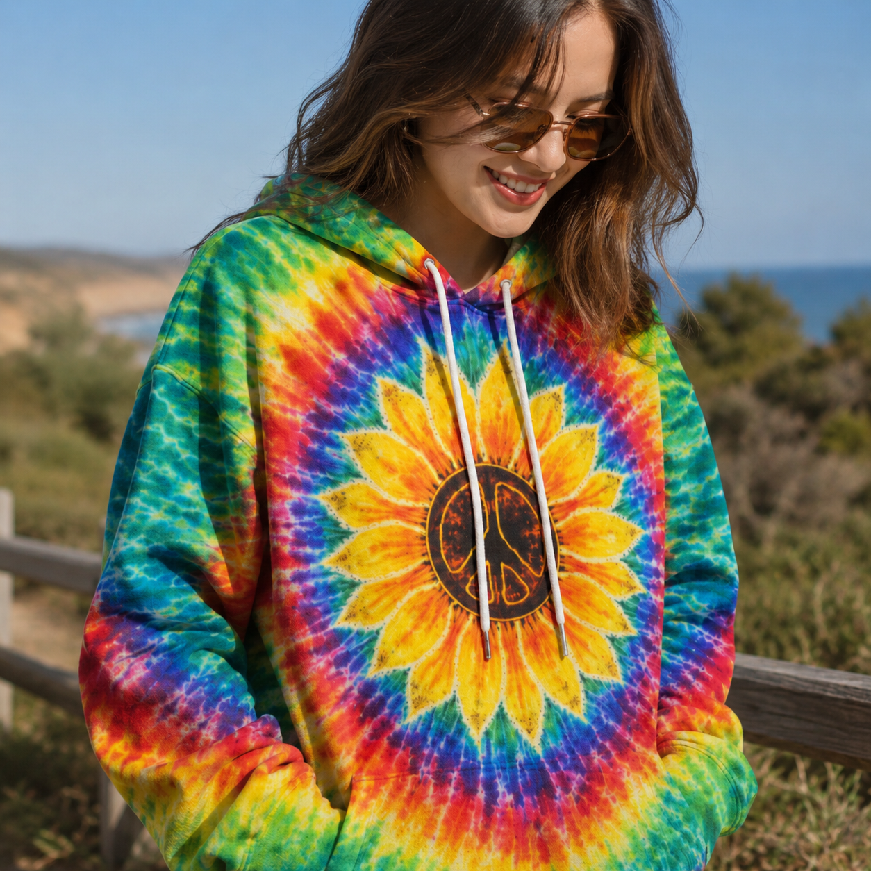 Sunflower Swirl Tie Dye Printed Hoodie Sweatshirt T-Shirt
