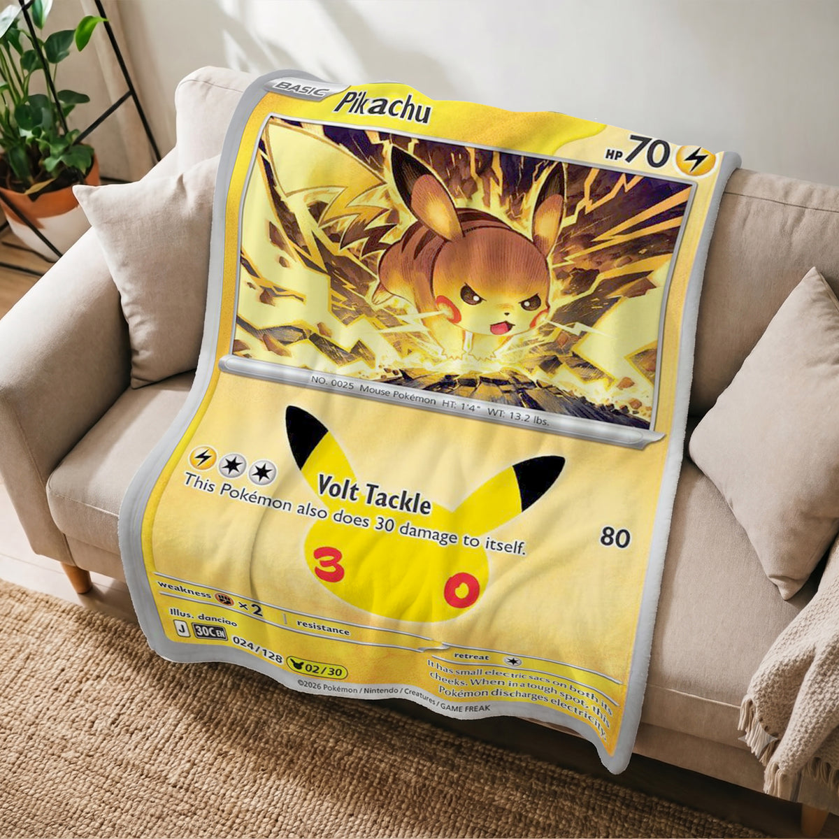 PKM Pikachu 30th Anniversary Custom Fleece Blanket