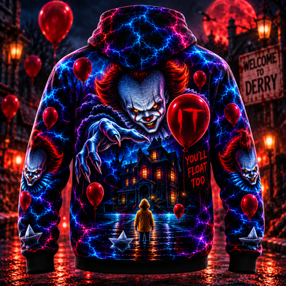 Halloween Neon Pennywise AOP T-Shirt Sweatshirt Hoodie
