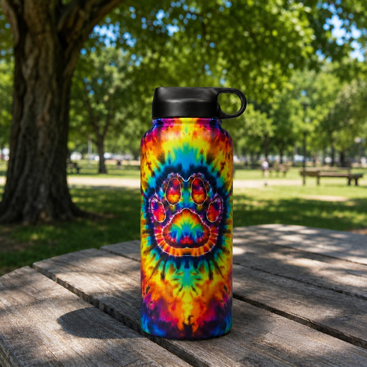 Tie-Dye Pet Paw Print Insulated Water Bottle