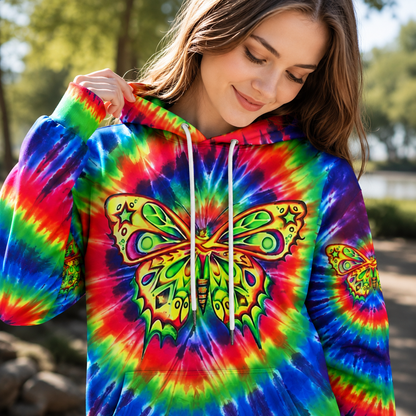 Rainbow Swirl Butterfly Printed Hoodie Sweatshirt T-Shirt