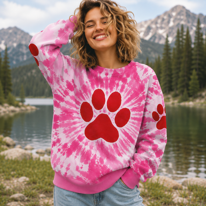 Pink Paw Swirl Tie Dye Cat Printed Hoodie Sweatshirt T-Shirt