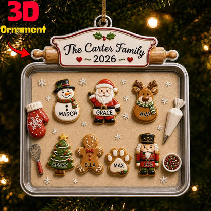 3D Raised Acrylic Family & Pet Christmas Cookie Tray Ornament, Custom Names