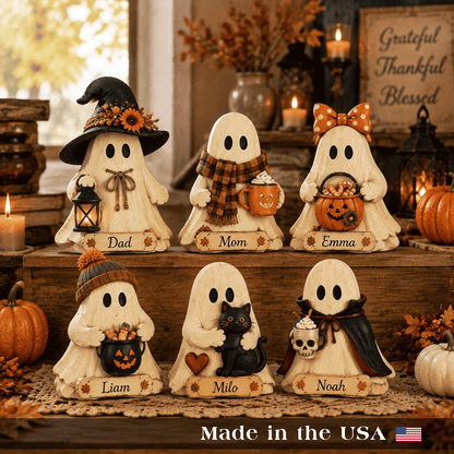 Personalized Halloween Ghost 3-Layer Wooden Block, Cute Fall Pumpkin Decor, Spooky Family Gift