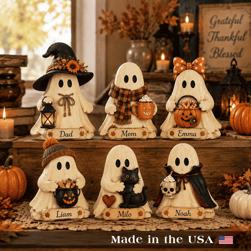 Personalized Halloween Ghost 3-Layer Wooden Block, Cute Fall Pumpkin Decor, Spooky Family Gift
