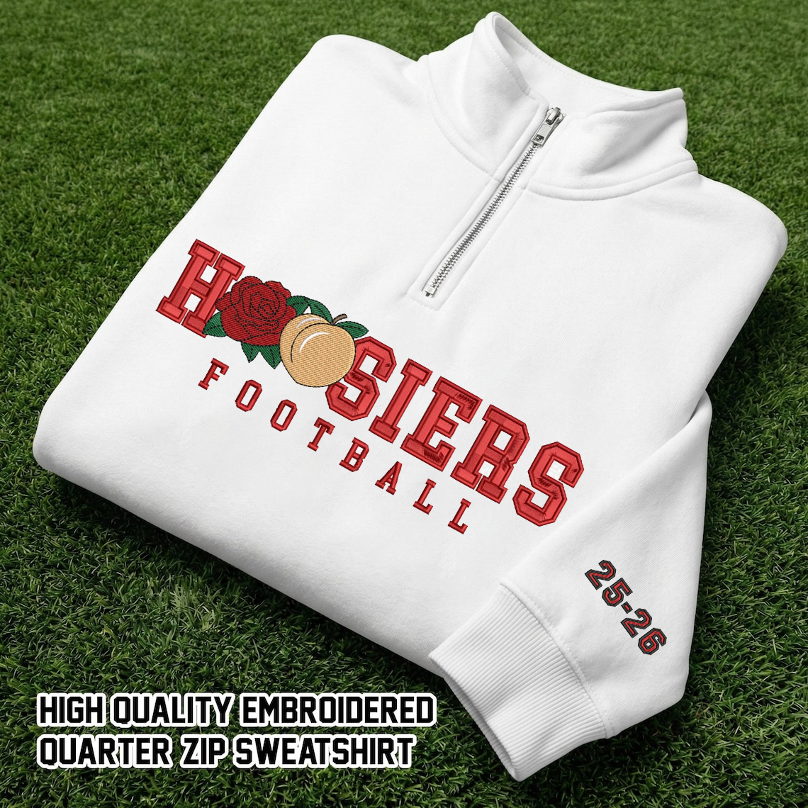 Embroidered Hoosiers Champs Sweatshirt: Rose & Peach Bowl 25/26 Quarter-Zip Sweatshirt, Hoodie Sweatshirt T-Shirt