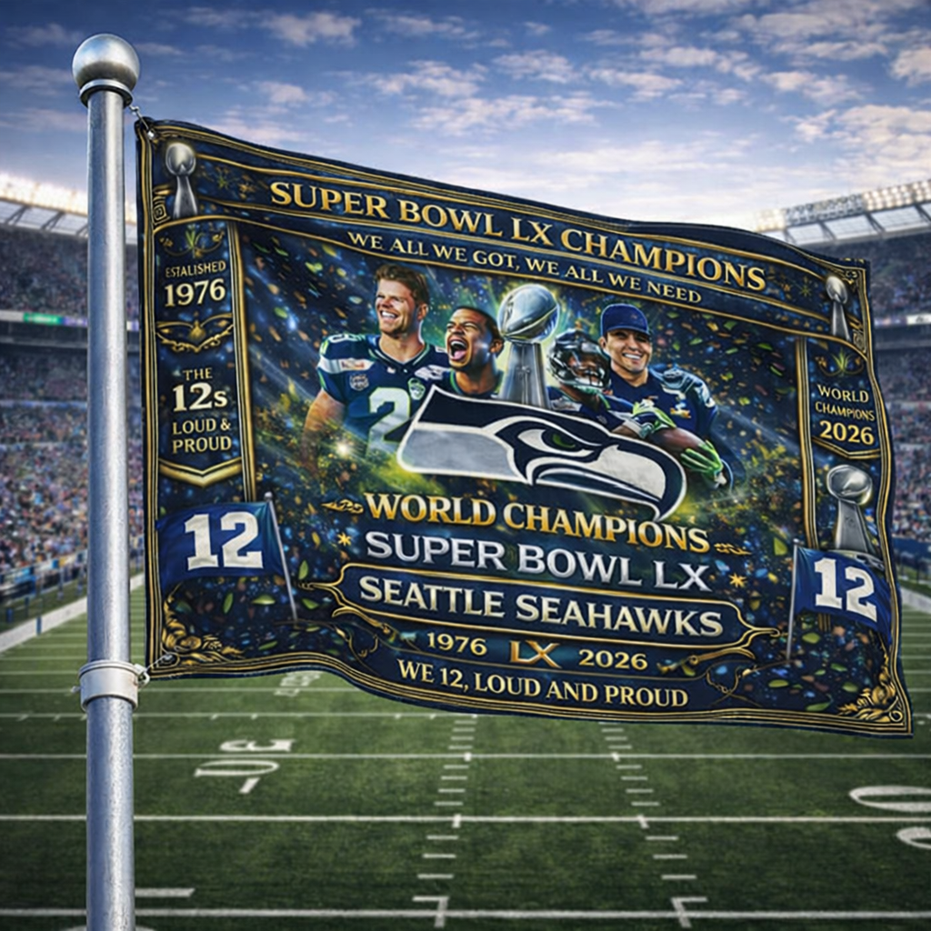 Seattle Seahawks Super Bowl LX Champions One Side Flag | World Champions 2026