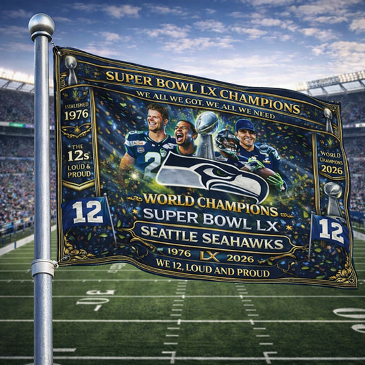 Seattle Seahawks Super Bowl LX Champions One Side Flag | World Champions 2026