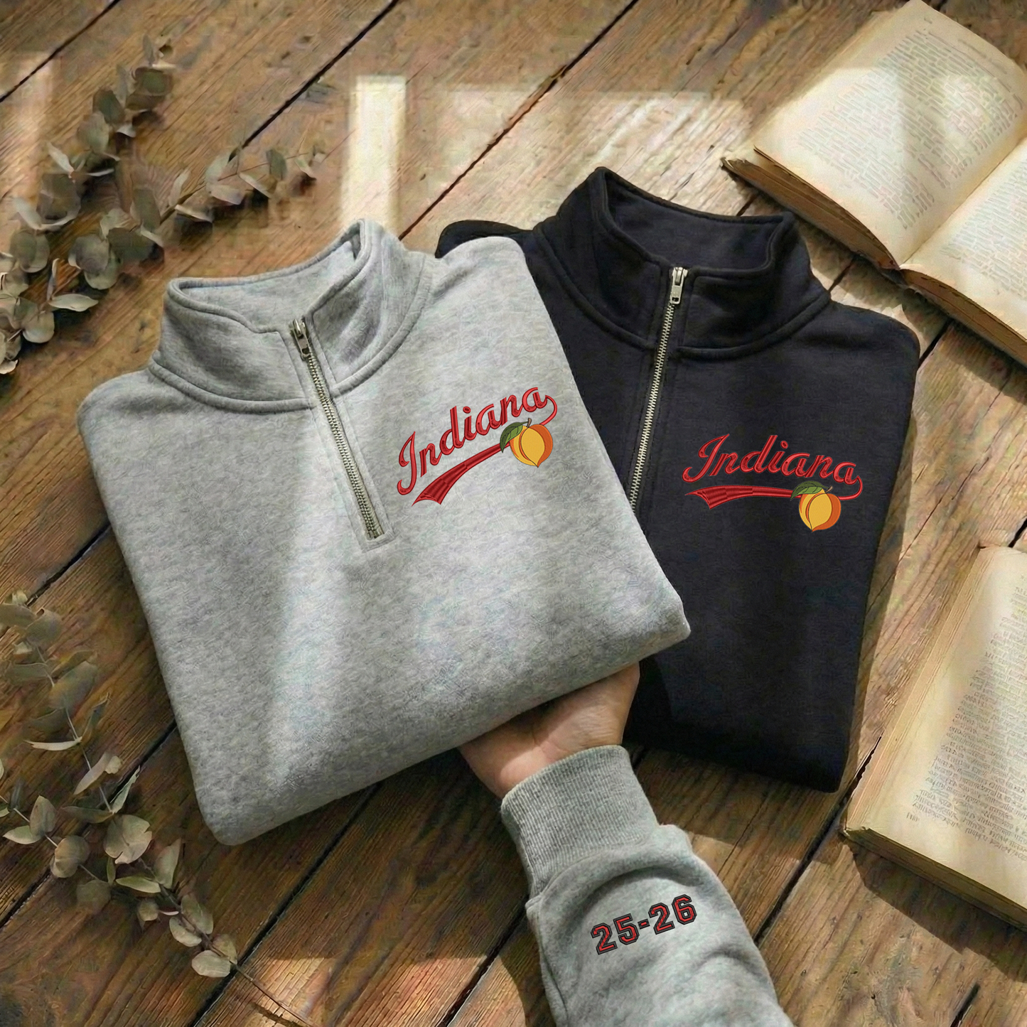 Embroidered Indiana Hoosiers Champs Sweatshirt: Rose & Peach Bowl 25/26 Quarter-Zip Sweatshirt, Hoodie Sweatshirt T-Shirt