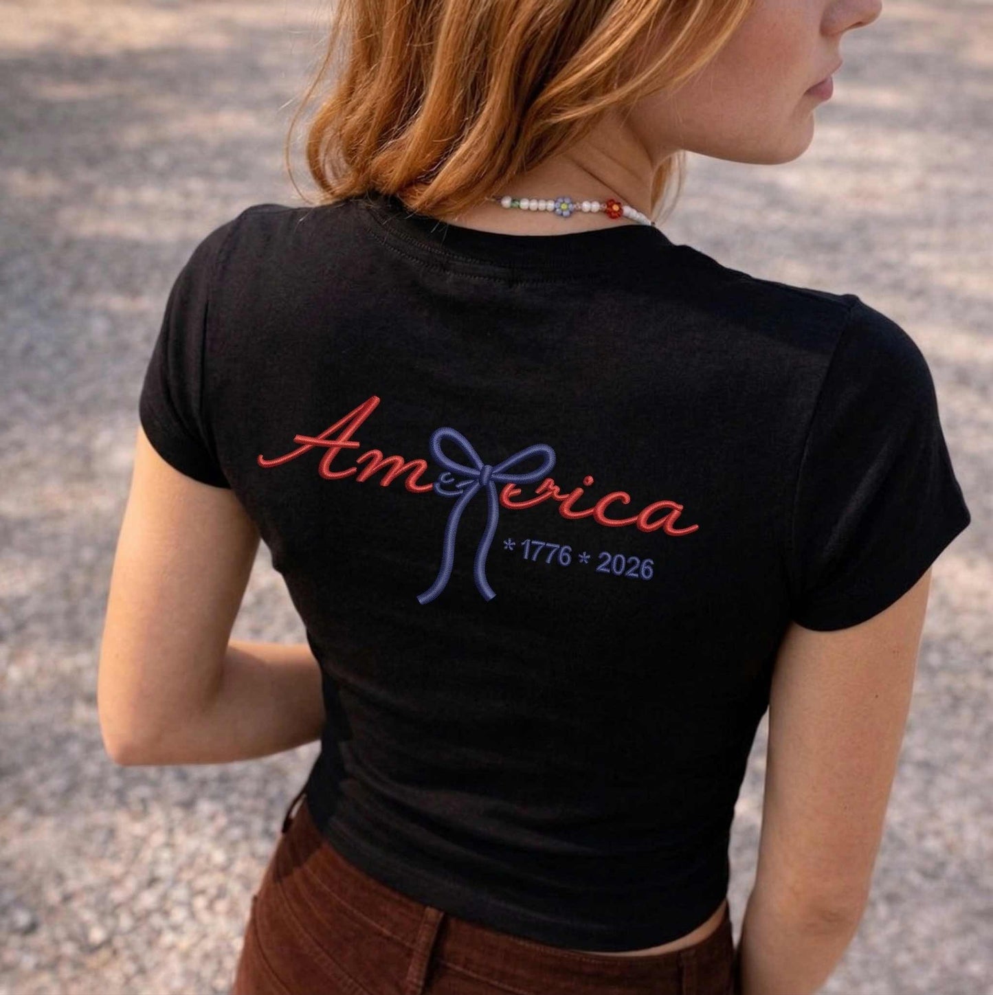 Embroidered America Baby Tee Shirt