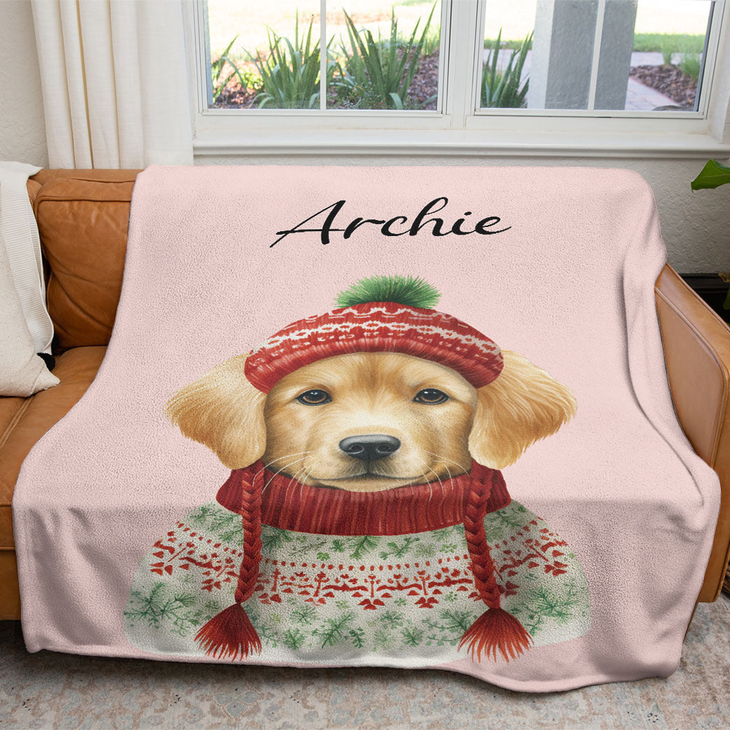 Personalized Pup In Ugly Sweater Custom Soft Blanket