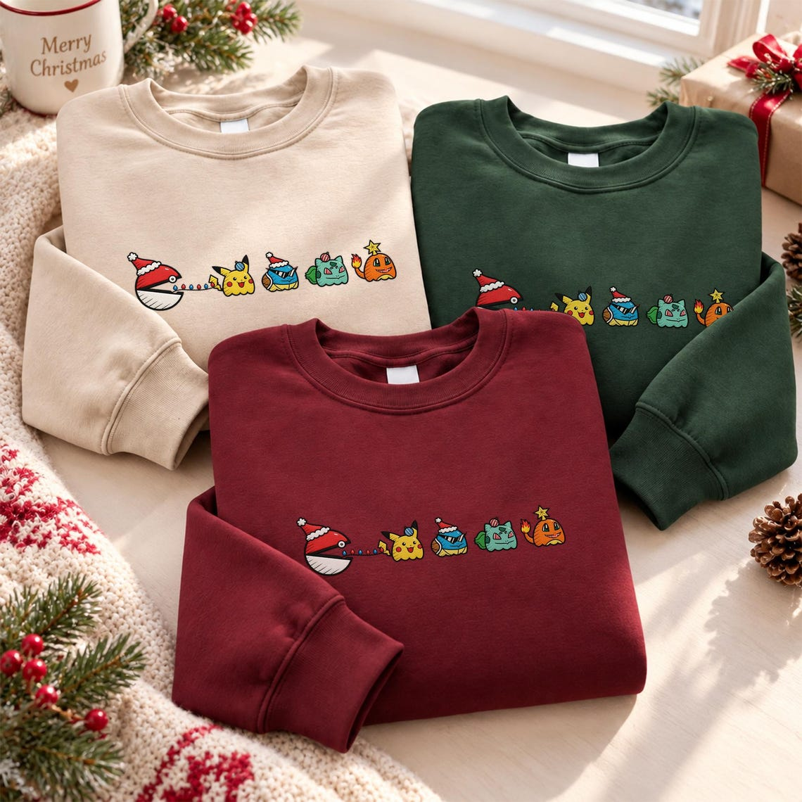 Embroidered Christmas Poke Ghost Lights Sweatshirt