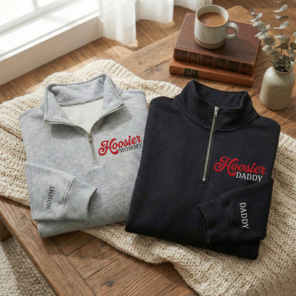 Embroidered Hoosiers Mommy Daddy Champs Sweatshirt: Rose & Peach Bowl 25/26 Quarter-Zip Sweatshirt, Hoodie Sweatshirt T-Shirt