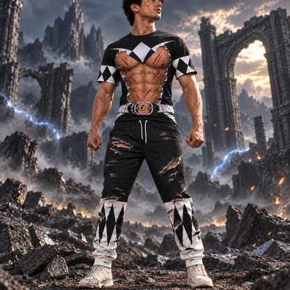 Mighty Morphin Power Rangers Black  Ranger Six-Pack Abs T-Shirt Sweatshirt Hoodie Sweatpants