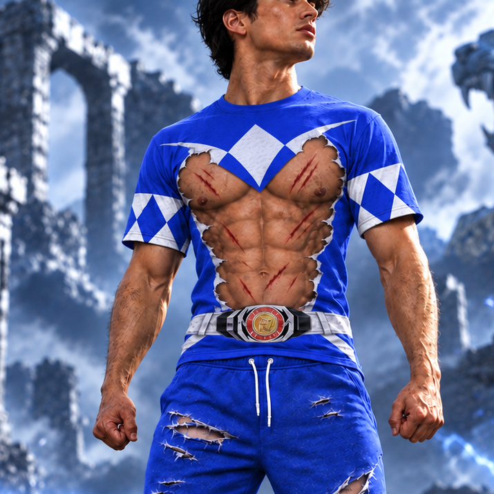 Mighty Morphin Power Rangers Blue Ranger Six-Pack Abs T-Shirt Sweatshirt Hoodie Sweatpants