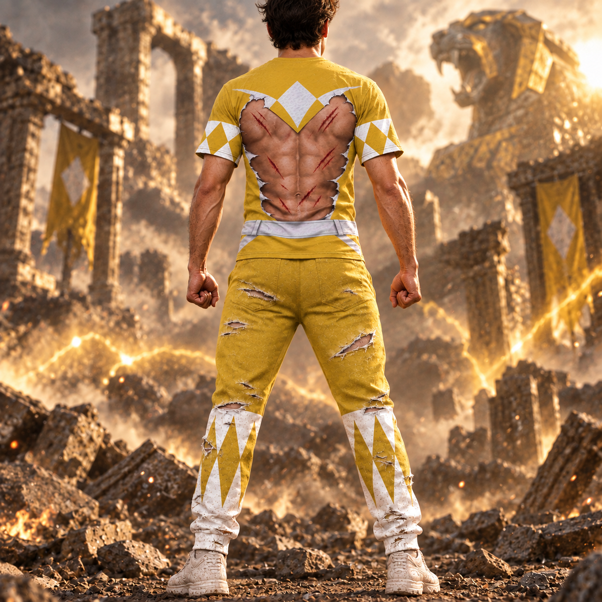 Mighty Morphin Power Rangers Yellow Ranger Six-Pack Abs T-Shirt Sweatshirt Hoodie Sweatpants