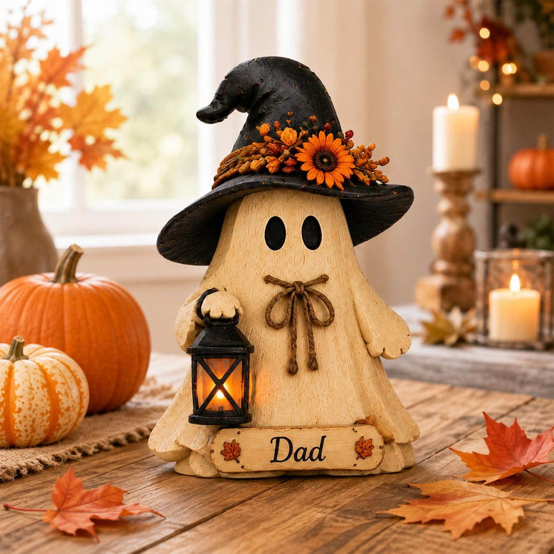 Personalized Halloween Ghost 3-Layer Wooden Block, Cute Fall Pumpkin Decor, Spooky Family Gift