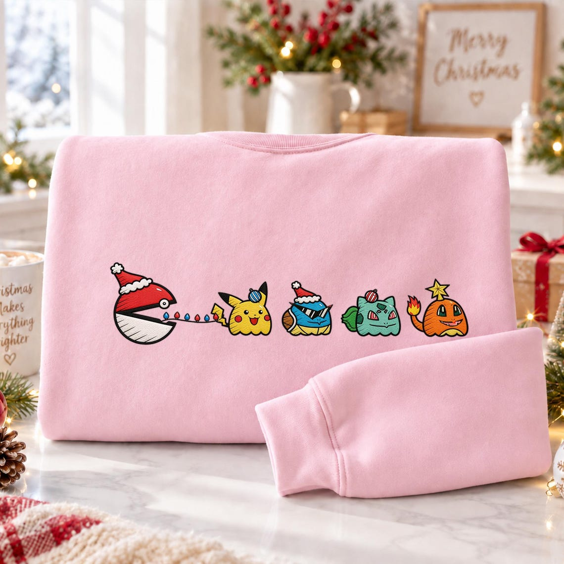 Embroidered Christmas Poke Ghost Lights Sweatshirt