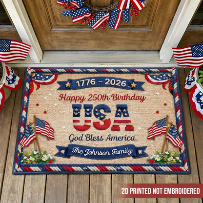 USA 250th Birthday Faux Yarn Pattern Custom Doormat