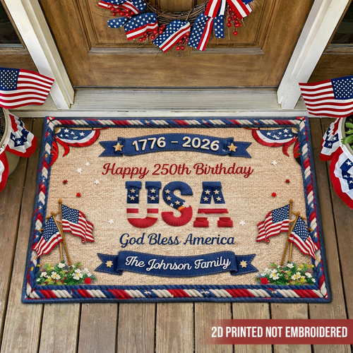 USA 250th Birthday Faux Yarn Pattern Custom Doormat