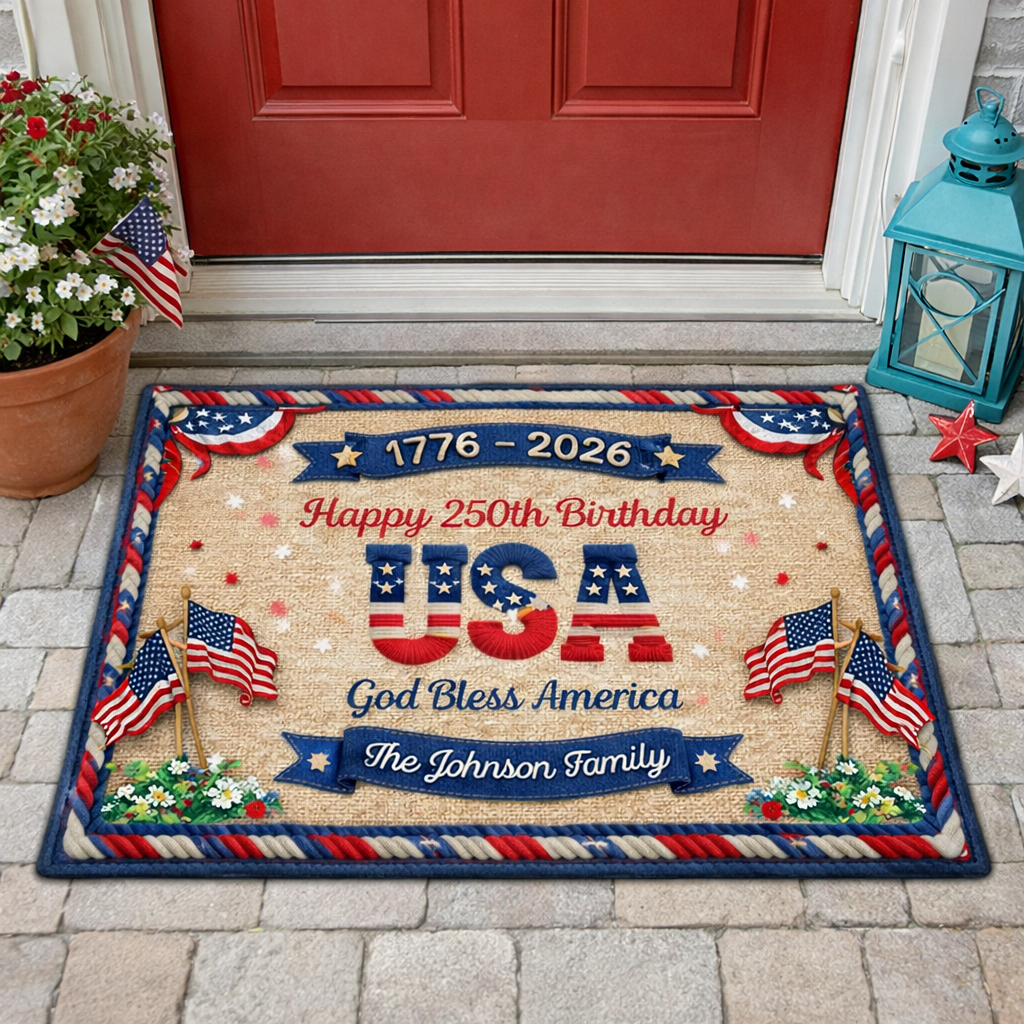 USA 250th Birthday Faux Yarn Pattern Custom Doormat