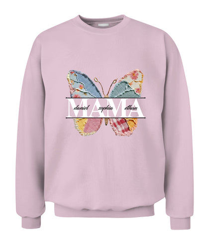 Personalized Butterfly Mama Grandma Nana Custom  Faux 3D Patchwork T-Shirt Hoodie Sweatshirt