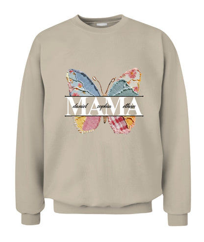 Personalized Butterfly Mama Grandma Nana Custom  Faux 3D Patchwork T-Shirt Hoodie Sweatshirt