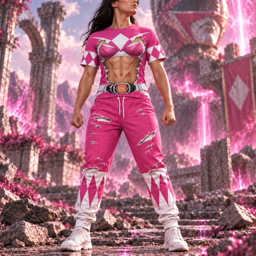 Mighty Morphin Power Rangers Pink Ranger Six-Pack Abs T-Shirt Sweatshirt Hoodie Sweatpants