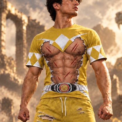 Mighty Morphin Power Rangers Yellow Ranger Six-Pack Abs T-Shirt Sweatshirt Hoodie Sweatpants
