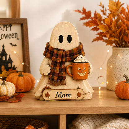 Personalized Halloween Ghost 3-Layer Wooden Block, Cute Fall Pumpkin Decor, Spooky Family Gift