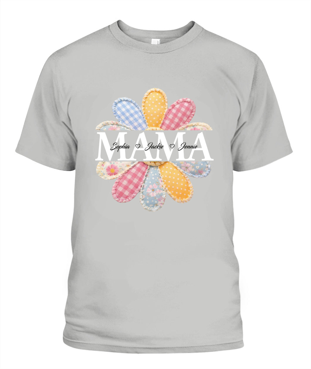 Personalized Flower Mama Grandma Nana Custom  Faux 3D Patchwork T-Shirt Sweatshirt