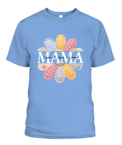 Personalized Flower Mama Grandma Nana Custom  Faux 3D Patchwork T-Shirt Sweatshirt