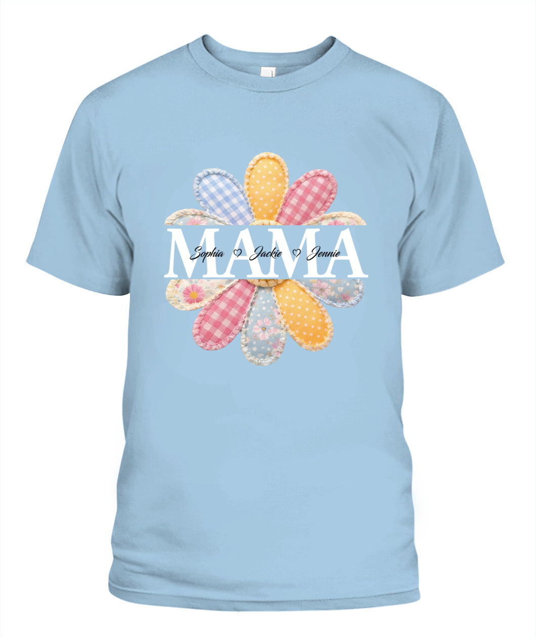 Personalized Flower Mama Grandma Nana Custom  Faux 3D Patchwork T-Shirt Sweatshirt