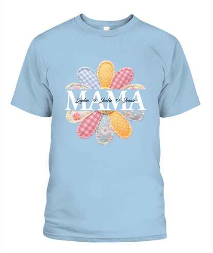 Personalized Flower Mama Grandma Nana Custom  Faux 3D Patchwork T-Shirt Sweatshirt