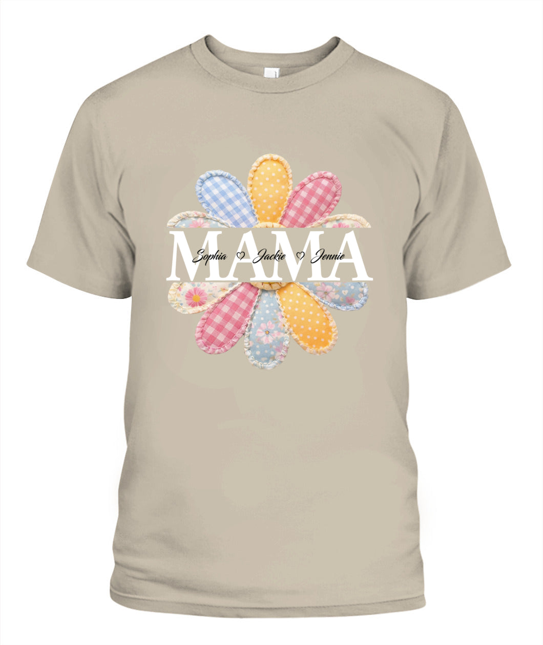 Personalized Flower Mama Grandma Nana Custom  Faux 3D Patchwork T-Shirt Sweatshirt