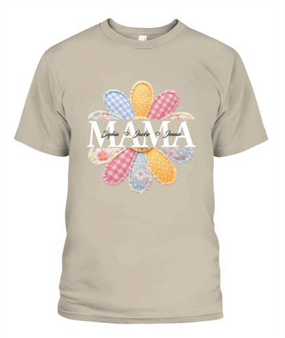 Personalized Flower Mama Grandma Nana Custom  Faux 3D Patchwork T-Shirt Sweatshirt