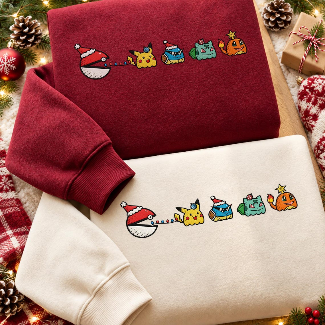 Embroidered Christmas Poke Ghost Lights Sweatshirt