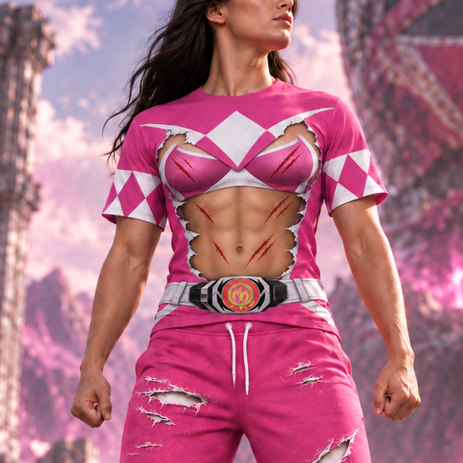 Mighty Morphin Power Rangers Pink Ranger Six-Pack Abs T-Shirt Sweatshirt Hoodie Sweatpants