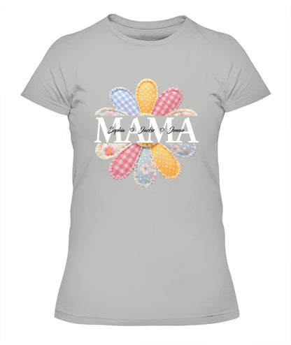 Personalized Flower Mama Grandma Nana Custom  Faux 3D Patchwork T-Shirt Sweatshirt
