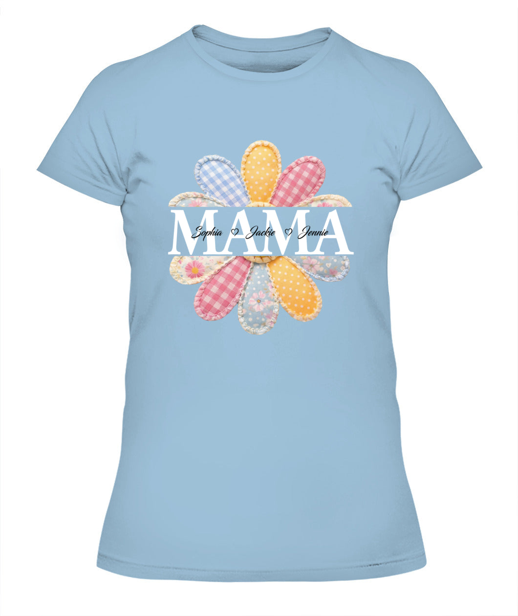 Personalized Flower Mama Grandma Nana Custom  Faux 3D Patchwork T-Shirt Sweatshirt