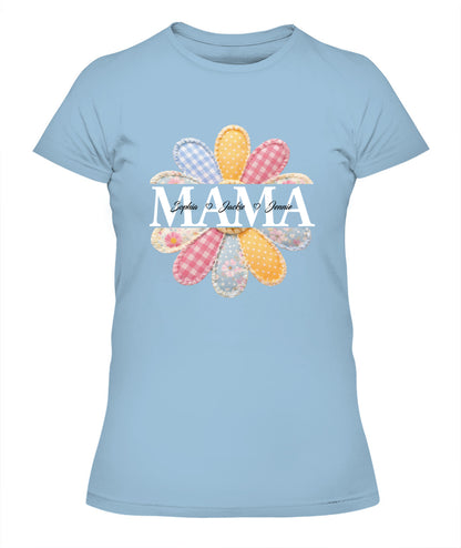 Personalized Flower Mama Grandma Nana Custom  Faux 3D Patchwork T-Shirt Sweatshirt