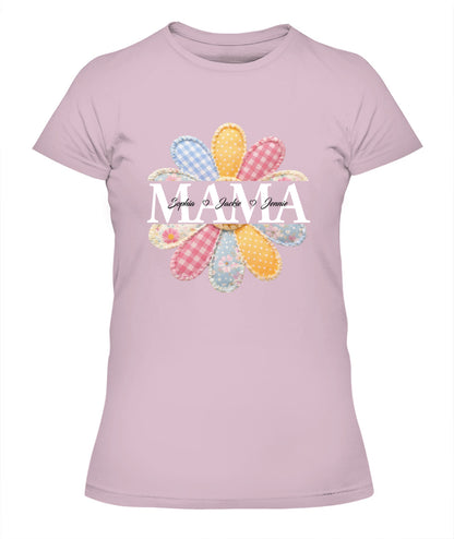 Personalized Flower Mama Grandma Nana Custom  Faux 3D Patchwork T-Shirt Sweatshirt