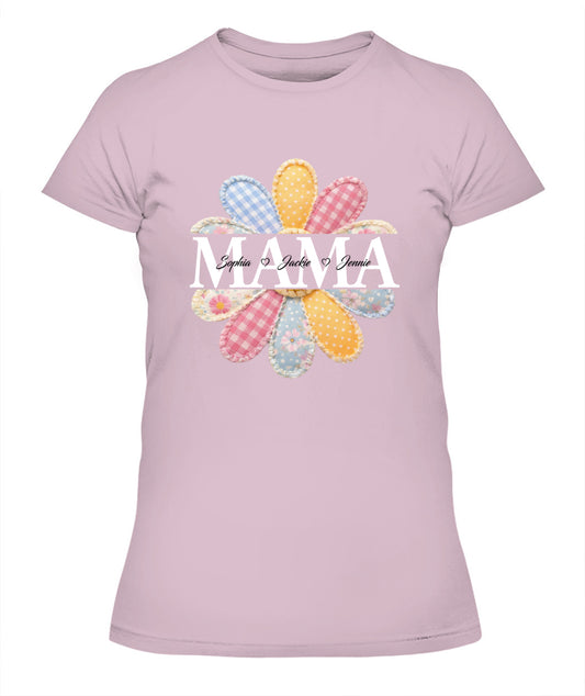 Personalized Flower Mama Grandma Nana Custom  Faux 3D Patchwork T-Shirt Sweatshirt