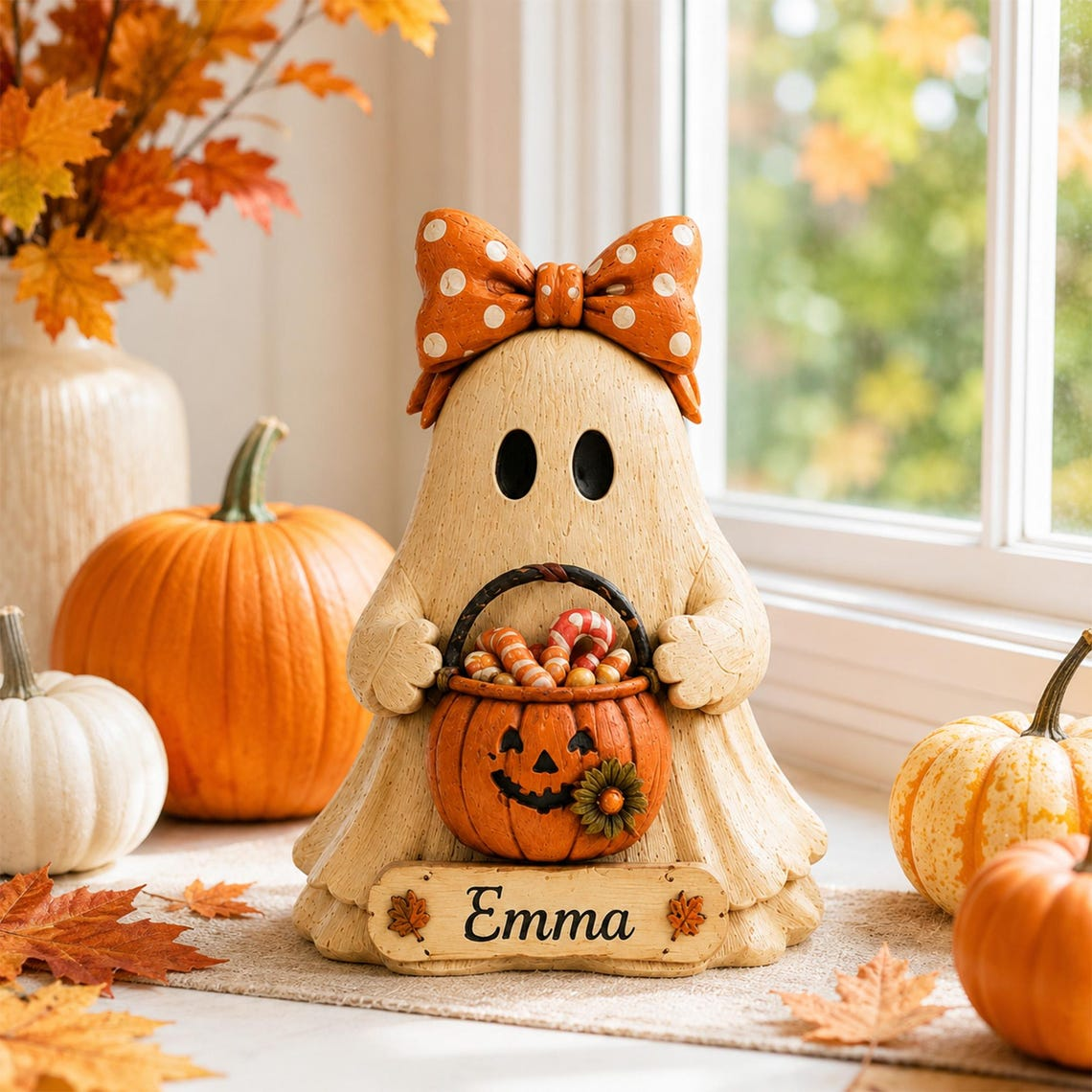 Personalized Halloween Ghost 3-Layer Wooden Block, Cute Fall Pumpkin Decor, Spooky Family Gift