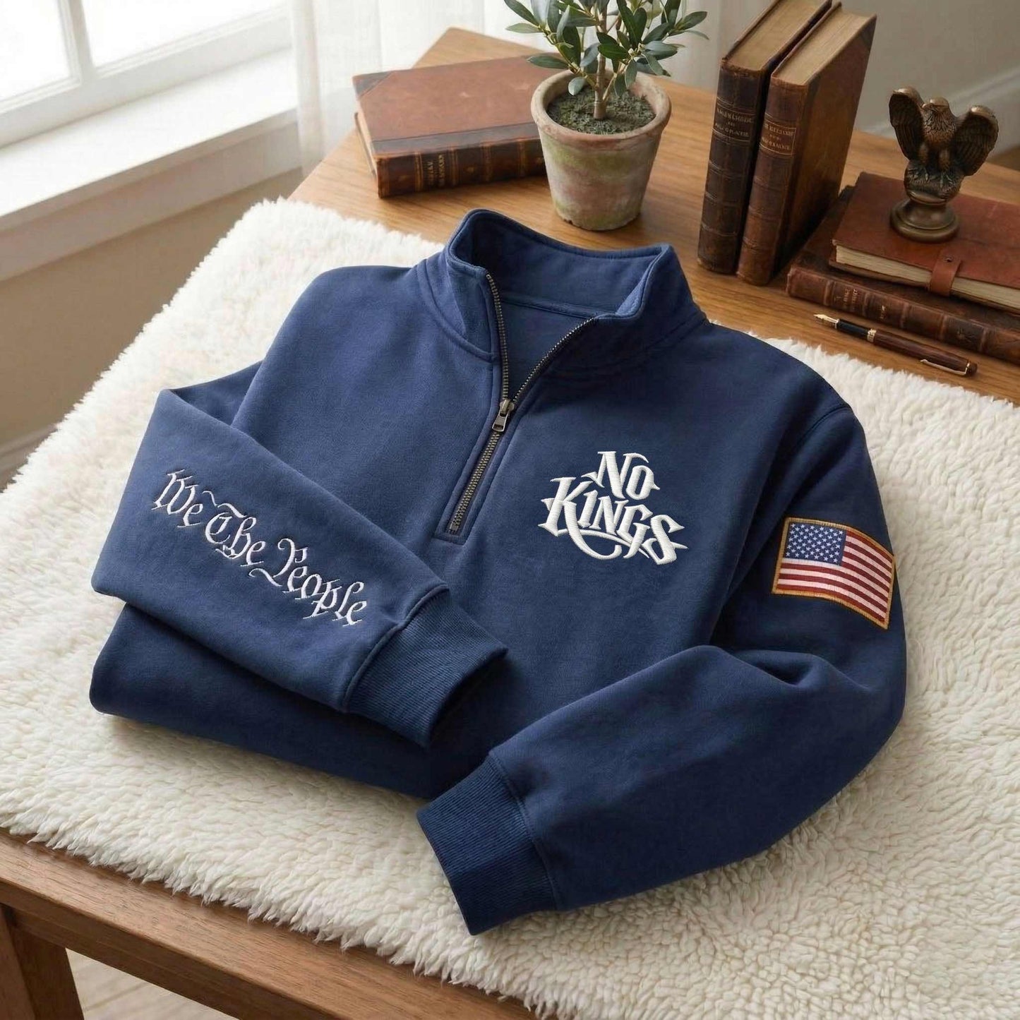 Embroidered NO KINGS Quarter-Zip Sweatshirt, Hoodie Sweatshirt T-Shirt