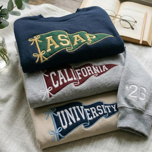 Embroidered Custom College Pennant Sweatshirt, University Flag Name Sweatshirt