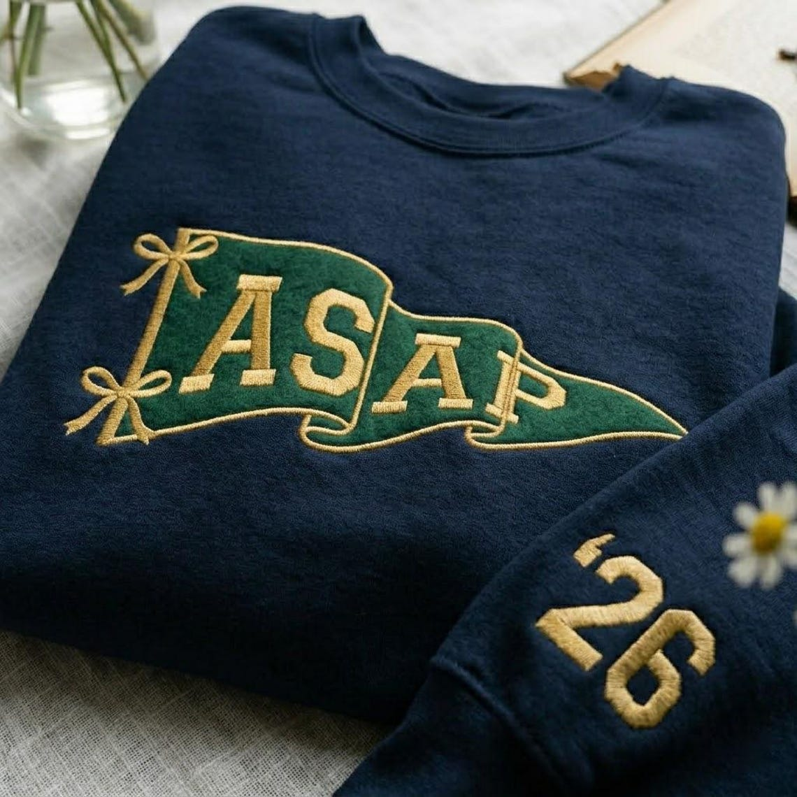 Embroidered Custom College Pennant Sweatshirt, University Flag Name Sweatshirt