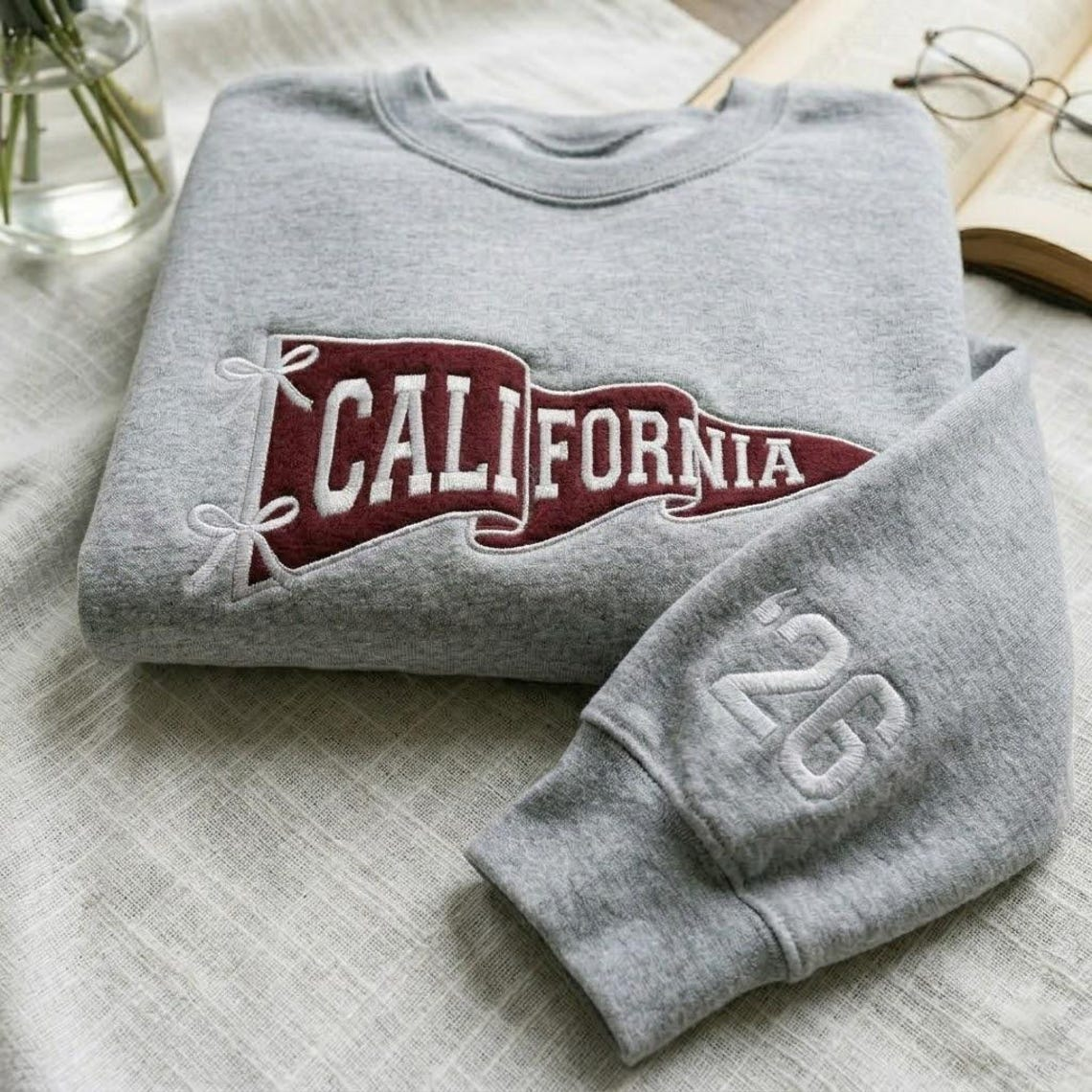 Embroidered Custom College Pennant Sweatshirt, University Flag Name Sweatshirt